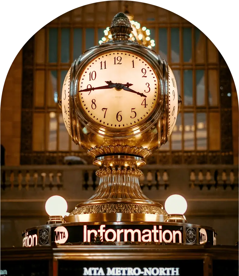 A clock with information on it.
