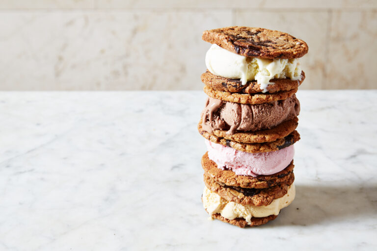 A stack of ice cream sandwiches stacked on top of each other.